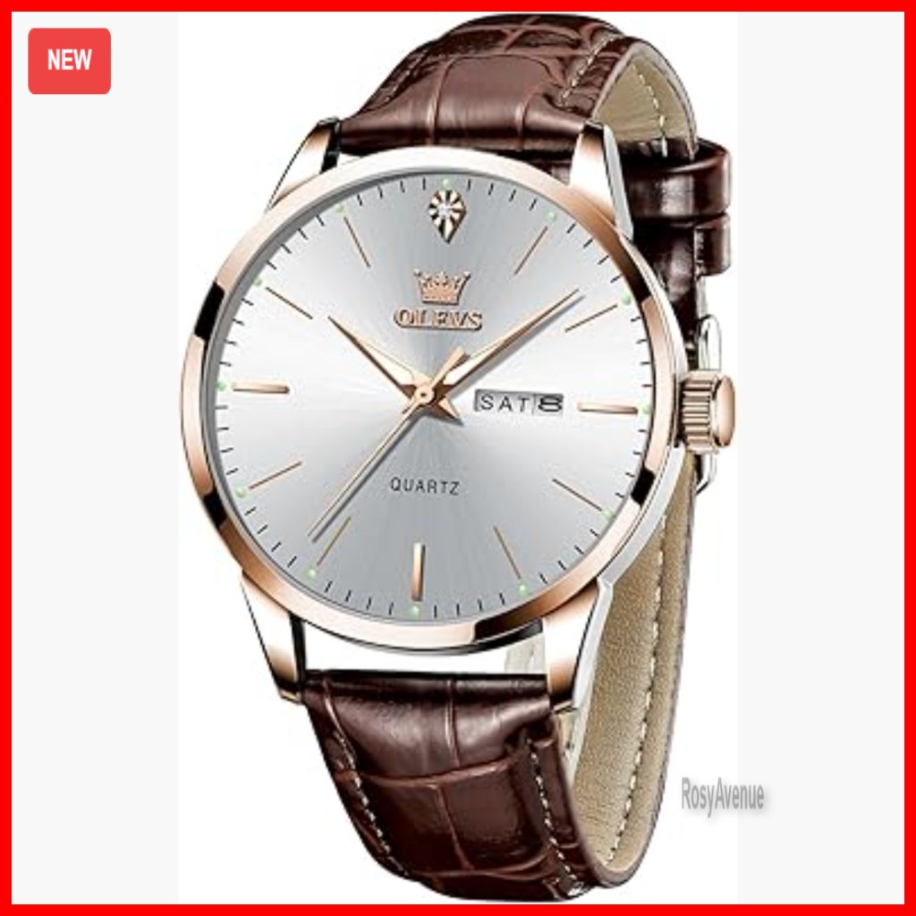 Mens Dress Waterproof Analog Watch With Leather Band And Date Display